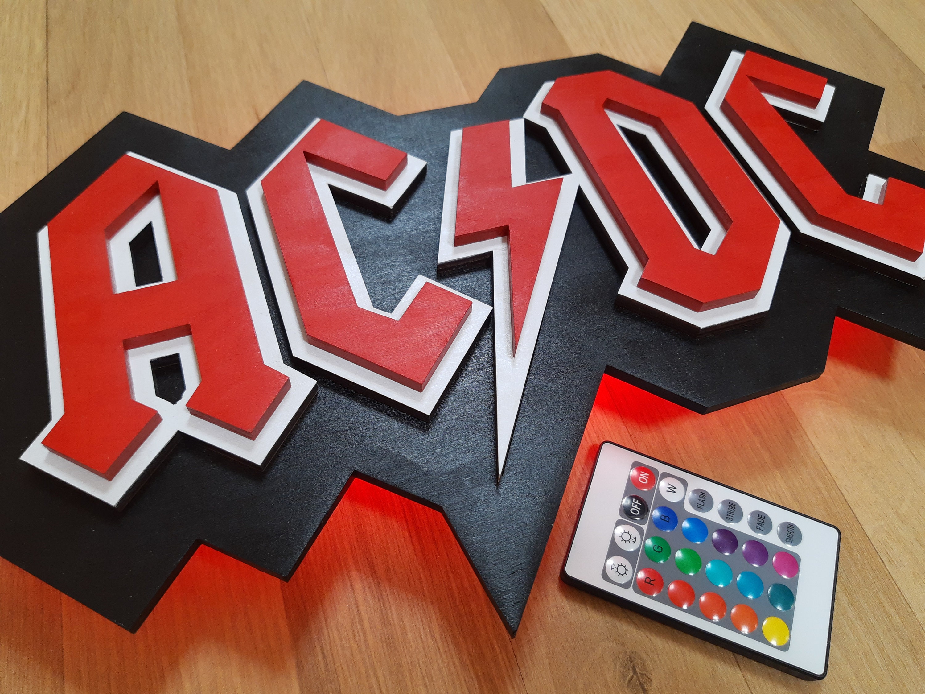 ACDC Wood Wall Sign with LED lights, Classic Rock Gift, Acdc Wood Memorabilia 3D, Rock N Roll Home Bar Decor