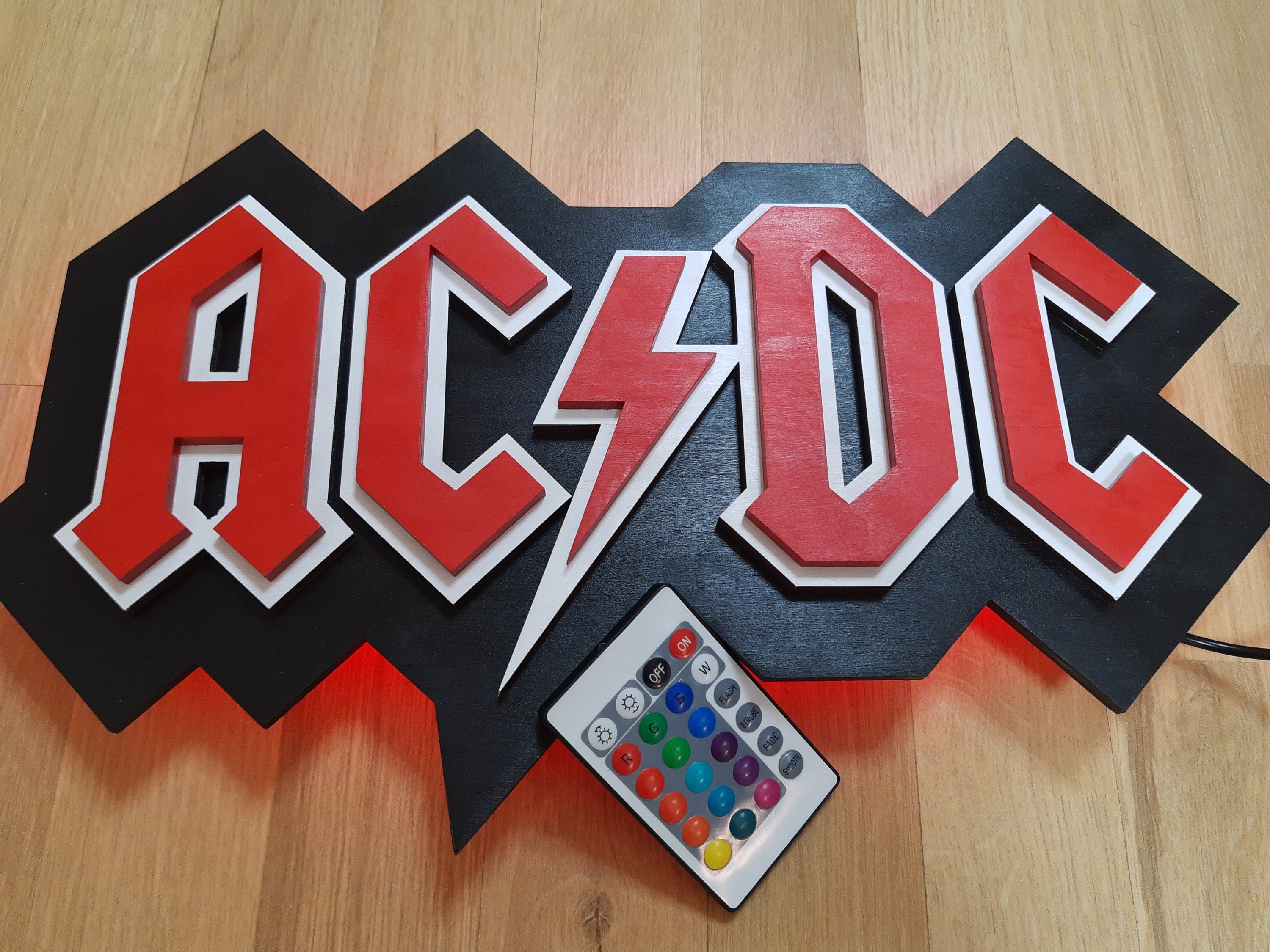 ACDC Wood Wall Sign With LED Lights, Classic Rock Gift, Acdc Wood ...