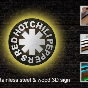 Red Hot Chili Peppers LED Sign: 3D Wood & Steel Rock Band Art