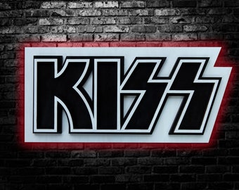 KISS Band Wall Sign 3D, Rock N Roll LED Wood Art, Rock Music Lover, Music Home Bar Decor