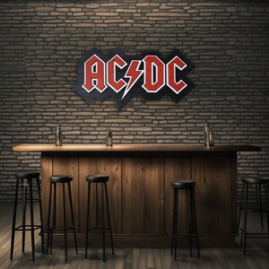 ACDC Wood Wall Sign With LED Lights, Classic Rock Gift, Acdc Wood ...