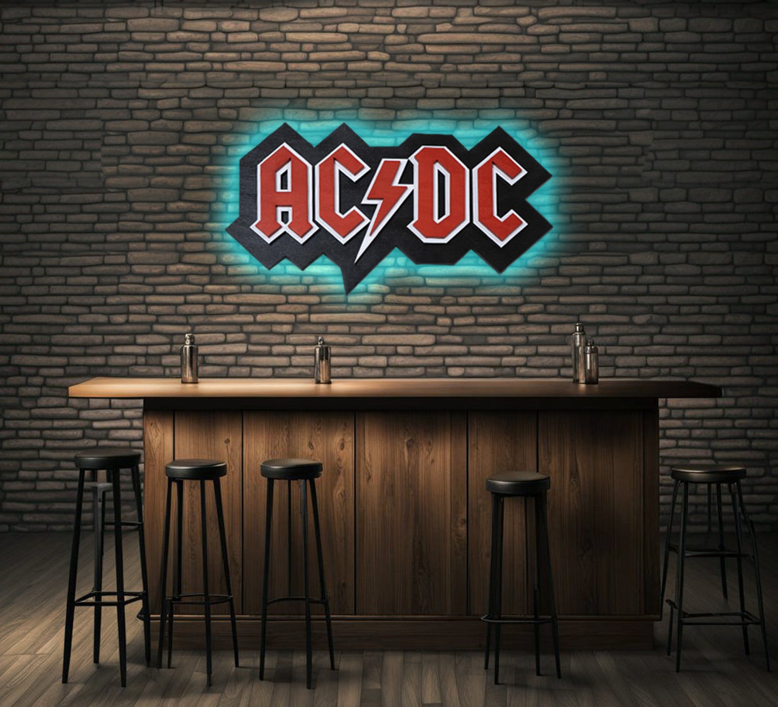 ACDC Wood Wall Sign With LED Lights, Classic Rock Gift, Acdc Wood ...