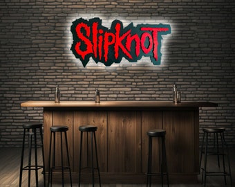 Slipknot Wood Sign for Wall, Slipknot LED Sign 3D, Heavy Metal Bar Home Decor, Music Lover Gift