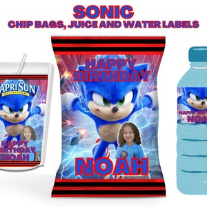 Sonic chip bags, Sonic juice pouches, Sonic water labels, Sonic party decor, Sonic the Hedgehog, Sonic chips, Digital file