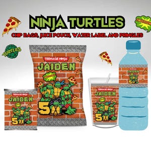 Sacchetti di patatine delle tartarughe ninja, bustine di succo delle tartarughe ninja, etichette per l'acqua delle tartarughe ninja, decorazioni per feste delle tartarughe ninja, tartarughe ninja, file digitale