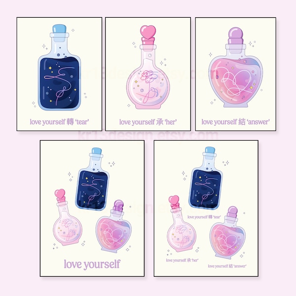 BTS Love Yourself Potion Bottles DIGITAL Print / Digital Download / Bangtan / Valentine's Day / bts wall art / bts room decor / bts poster