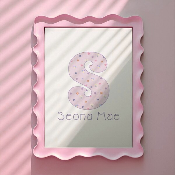 Personalized Baby Name Sign for Nursery Custom Girl Coquette Decor Girl Room Initial Monogram Print for Kids Bedroom Sign Flowers and Hearts