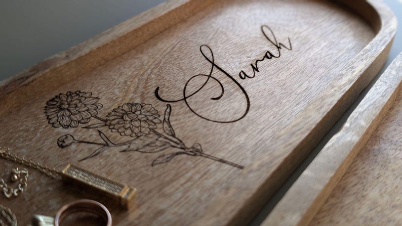 Young Girl Present Sister Gift Idea Cousin Gift Granddaughter Present Teen Best Friend Gift Birth Month Flower Tray Personalized Wood Tray Trinket Dish Decorative Tray