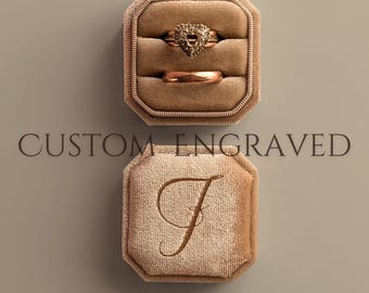 Personalized Engagement Ring Box Velvet Wedding Ring Holder Champagne Proposal Box Wedding Photo Prop Romantic Gift Jewelry Case Bride Gift