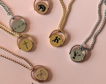 Spinner Necklace Personalized Fidget Jewelry Minimalist Pendant Wedding Gift Gold Rose Gold Engraved Anxiety Relief Layering Necklace Mama