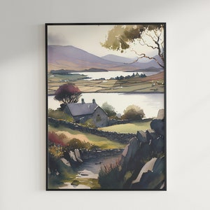 Irish Landscape Watercolor Painting - Digital Download, Printable Wall Art, Instant Download, Ireland Countryside, Nature Art Print