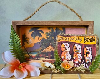 Tiki Bar Summer Shadow Box Vintage Diorama Decoration