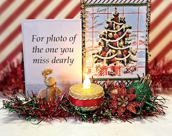 Retro Christmas Light Up Memorial Tree Photo Holder Vintage Diorama