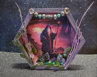 Fantasy Wizard Shadow Box, D&D or Gamer Diorama for Wall or Shelf