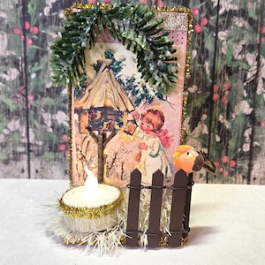 Vintage Angel and Bird Christmas Lighted Diorama, Retro Holiday Light