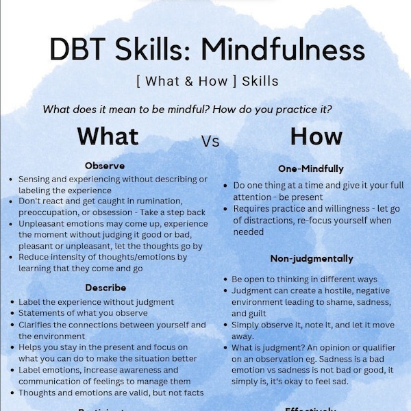 DBT Mindfulness What and How Skills Worksheet