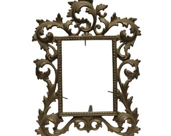 Victorian Vintage Cast Metal Easel Back Picture Photo Frame Baroque/Rococo Style