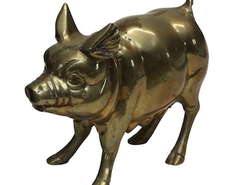 Vecchio animale da fattoria maiale da collezione Vintage statuetta di maiale in ottone statuetta di scrofa