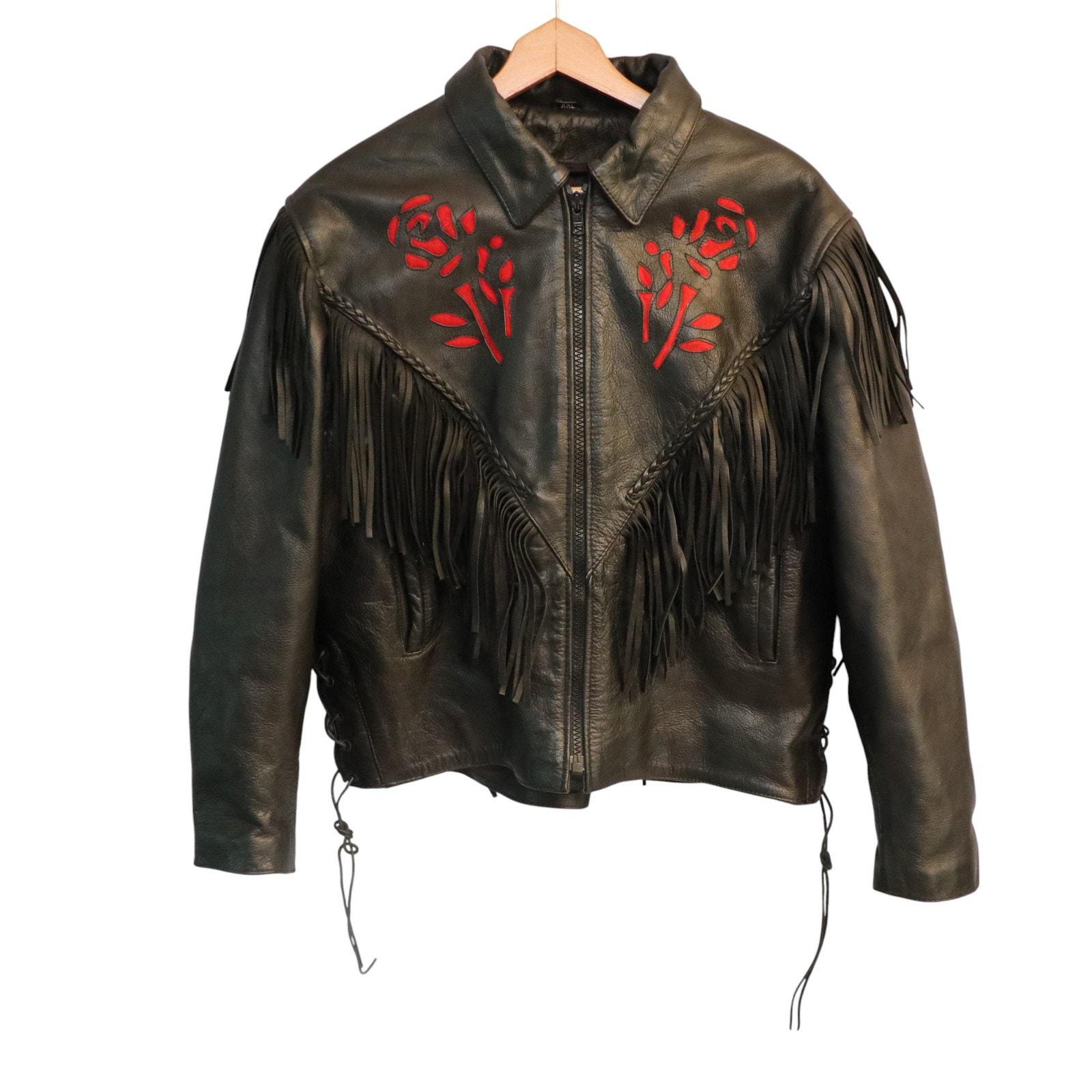 Leather Rose Jacket Vintage Fringe - Etsy