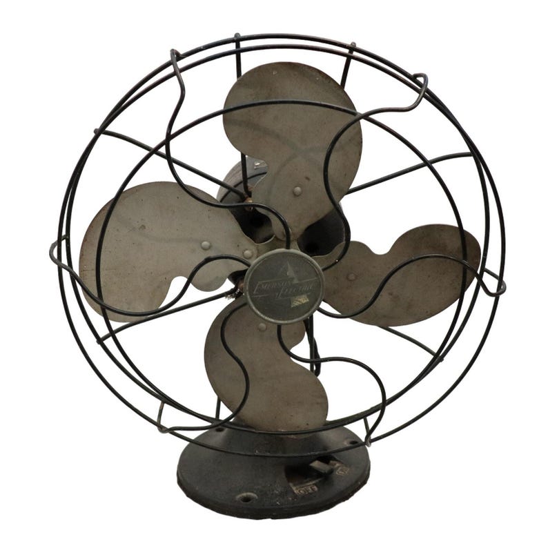Ventilador oscilante vintage Emerson Electric 2450B de 10" con aspas metálicas, años 40. imagen 1
