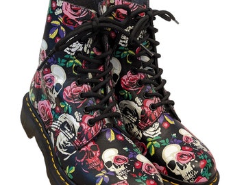 Dr Martens 1460 Pascal Boots Rose Skull Womens Size 7