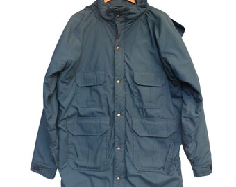 Vintage Woolrich Coat Mens Large Blue Jacket Flannel Lined Heavy USA Made 33800