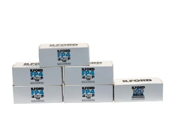 Ilford FP4 Plus ISO 125 Black & White 120 Roll Film - 5 Pack + Ilford 100 Delta