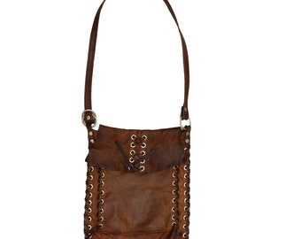 Borsa a marsupio in pelle fatta a mano in stile western vintage