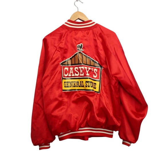 Vintage Casey's General Store Snap Button Satin XL Jacket Hartwell Red