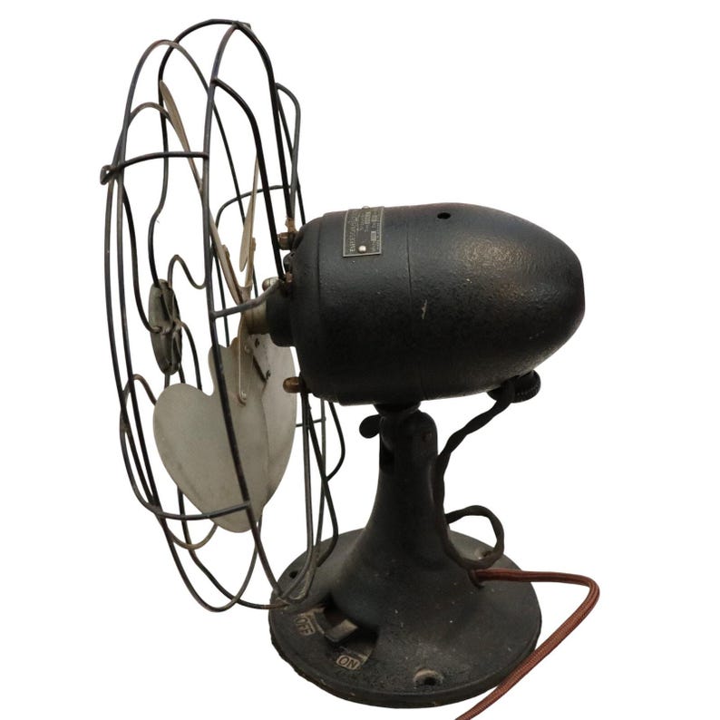 Ventilador oscilante vintage Emerson Electric 2450B de 10" con aspas metálicas, años 40. imagen 6