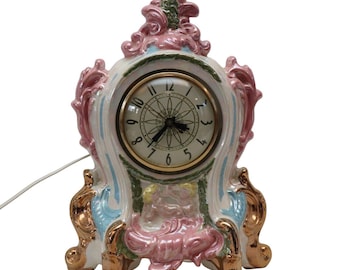 Orologio da camino in ceramica Lanshire, dipinto iridescente 11" con cherubini, funziona! XL7