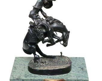 Reproduction "Rattlesnake" by Frederic Remington Bronze Sculpture On Marble Base