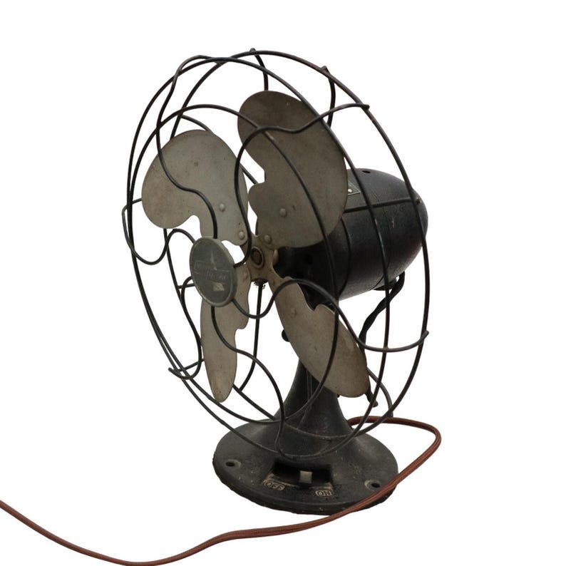 Ventilador oscilante vintage Emerson Electric 2450B de 10" con aspas metálicas, años 40. imagen 7