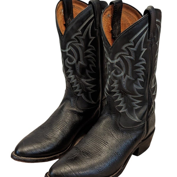 Tony Lama boots 12 Mens Black And Grey Cowboy Boots 7936 Handcrafted USA