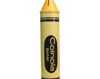 Alcancía vintage Coinola grande de crayón amarillo dorado de 1979. Fuente de ideas.