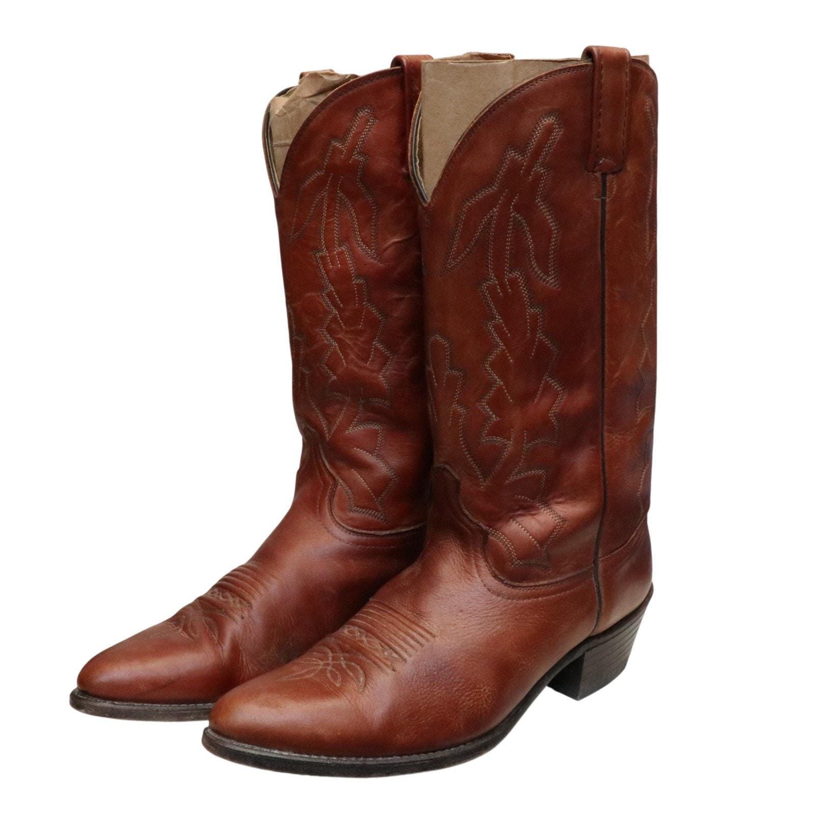 Leather Boots.  11D Vintage Dan Post Ruddy Brown Roper Pull On Cowboy Western  main image 4