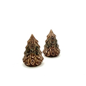Vintage Brown Drip Glaze Pine Tree Pinecone Salt and Pepper Shaker / Retro Pottery Spice S&P Dispenser Thanksgiving Christmas Tabletop Decor
