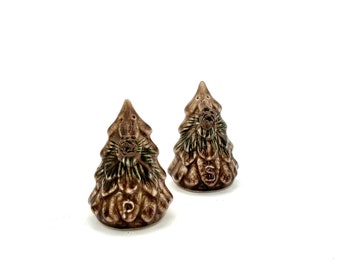 Vintage Brown Drip Glaze Pine Tree Pinecone Salt and Pepper Shaker / Retro Pottery Spice S&P Dispenser Thanksgiving Christmas Tabletop Decor