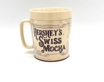 Vintage Off White Plastic Hersheys Swiss Mocha Coffee Mug Hot Cocoa / Retro Fun Trailer RV Camper Plastic Cup with Handle Picnic Park