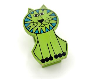 Vintage Green and Blue Lion Small Stapler Fitz and Floyd / Retro Groovy Office Desk Supply Living Room Home Decor