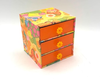 60s Mushroom Pickers Vintage Flower Power Wood Jewelry Box LAST ONE / Retro Handmade Hippie Boho Floral Trinket Home Decor