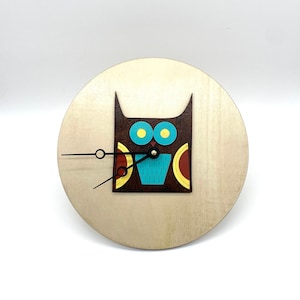 Wooden Owl Clock, Woodland Creature Decor, Retro 60s Wall Clock, Nursery Children’s Room Decor