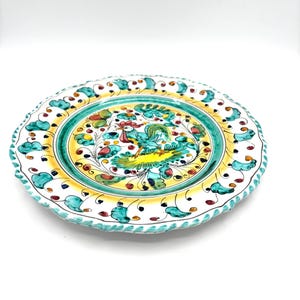 Vintage Deruta Italy Rooster Dinner Plate Farmhouse Ceramic Pottery Chicken Rooster / Teal Ovierto Hand Paint Rustic Hen Kitchen Home Decor