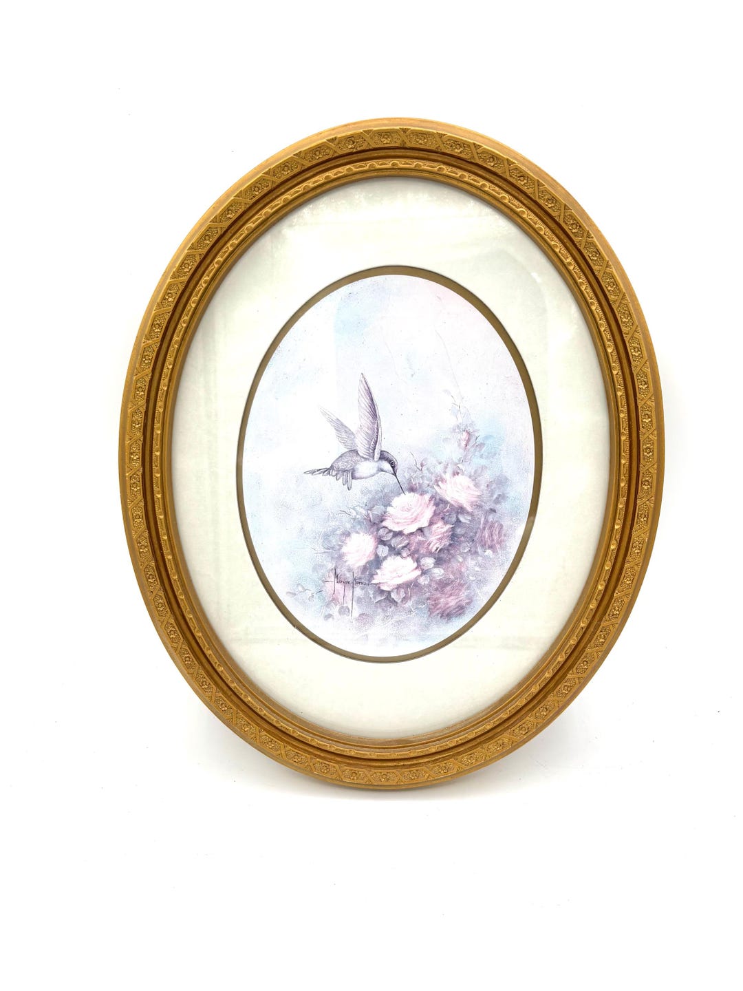 Vintage 80s Framed Homco Gold Resin Oval Frame With Watercolor Look ...