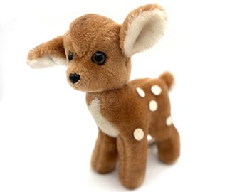 Vintag Cute Dawn Spotted Deer Stuffed Animal Plush Toy Russ Berrie / Retro Whimsical Woodland Living Kids Room Home Decor