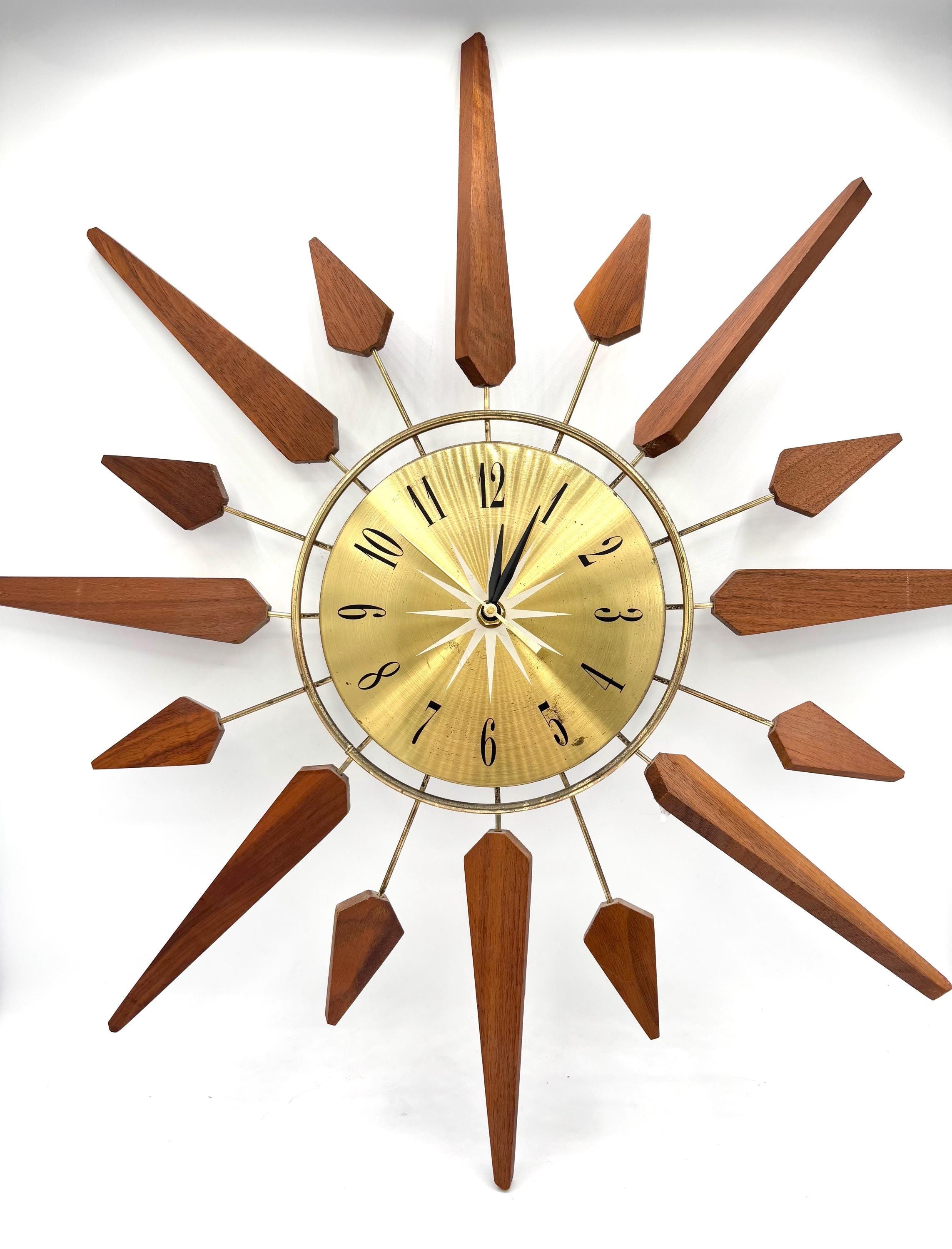 Vintage MCM Sears Roebuck Atomic Starburst Sunburst Walnut Brass