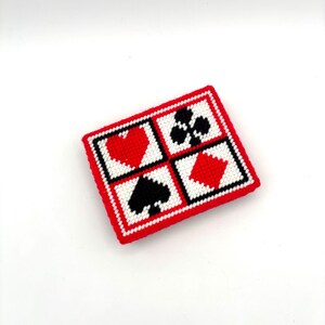 Boîte de porte-cartes à jouer brodée au point de croix vintage, coeurs de pique, trèfle rasoir cousu à la main, diamants, décoration de table