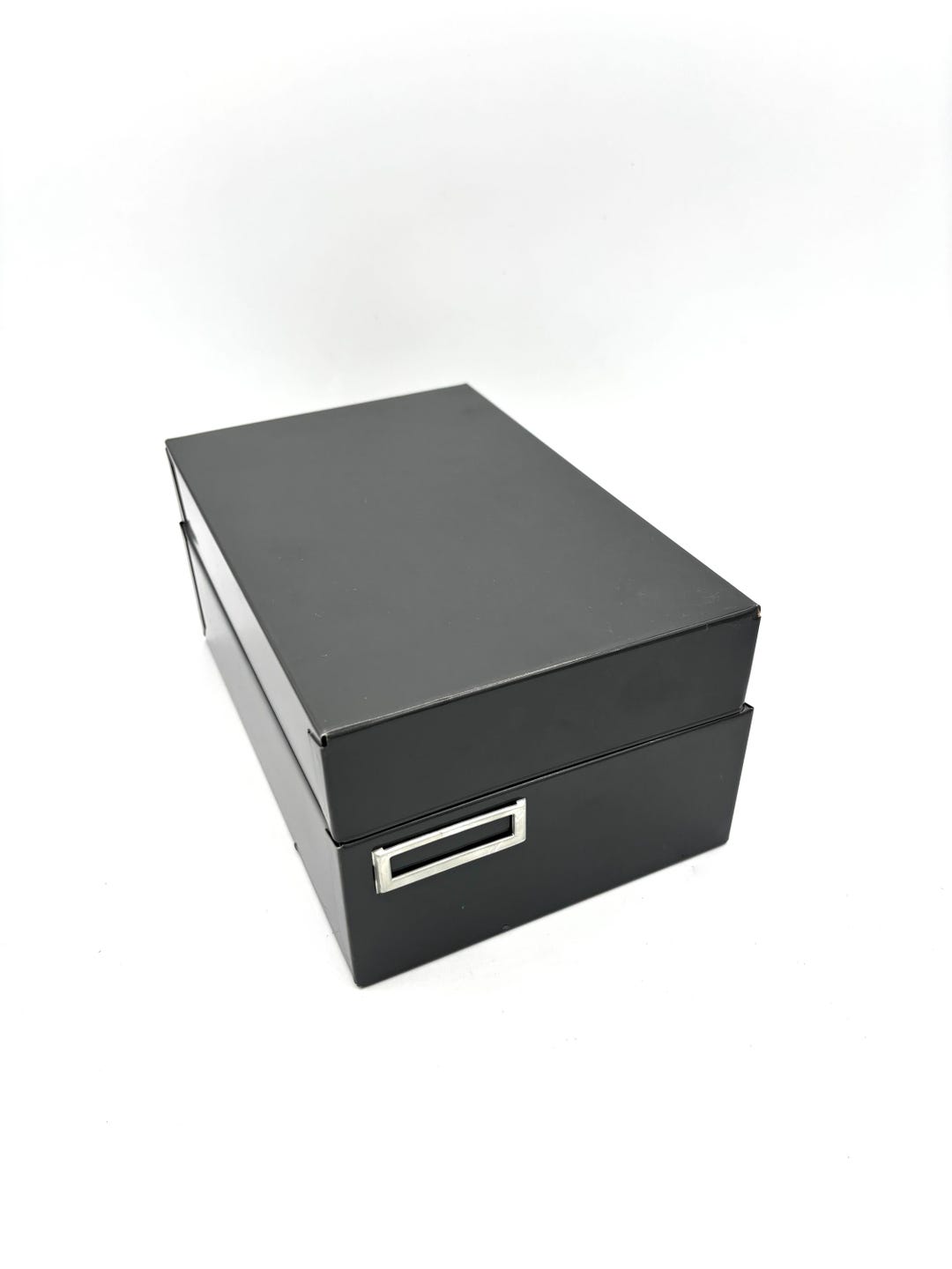 Long Rolodex Box Vintage Modern Industrial Dark Grey Long Metal Tin Recipe Rolodex Box ...