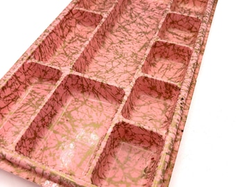 Vintage 60s Pink and Gold Plastic Organizer Storage Supplies Tray Office Desk Drawer / Retro Mid Century Modern Max Klein Bubblegum Pink