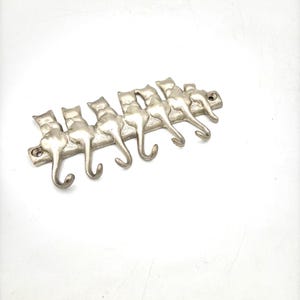Vintage Cat Kitten Key Hooks Holder Silver Metal Rack / Kitty Retro MCM Minimalist Kitchen Entryway Organizer Necklaces Keychains